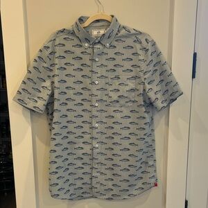 Southern Tide Blue Fish Pattern Performance button down